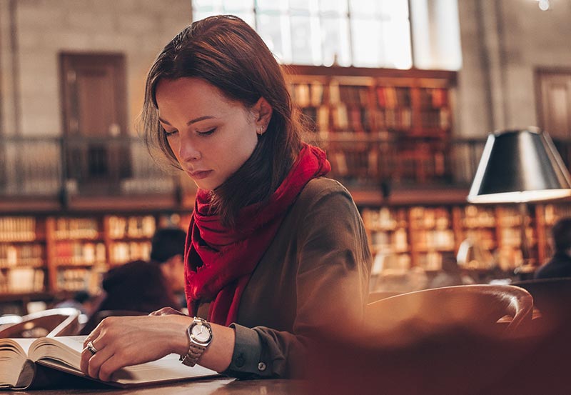 Literature student in library